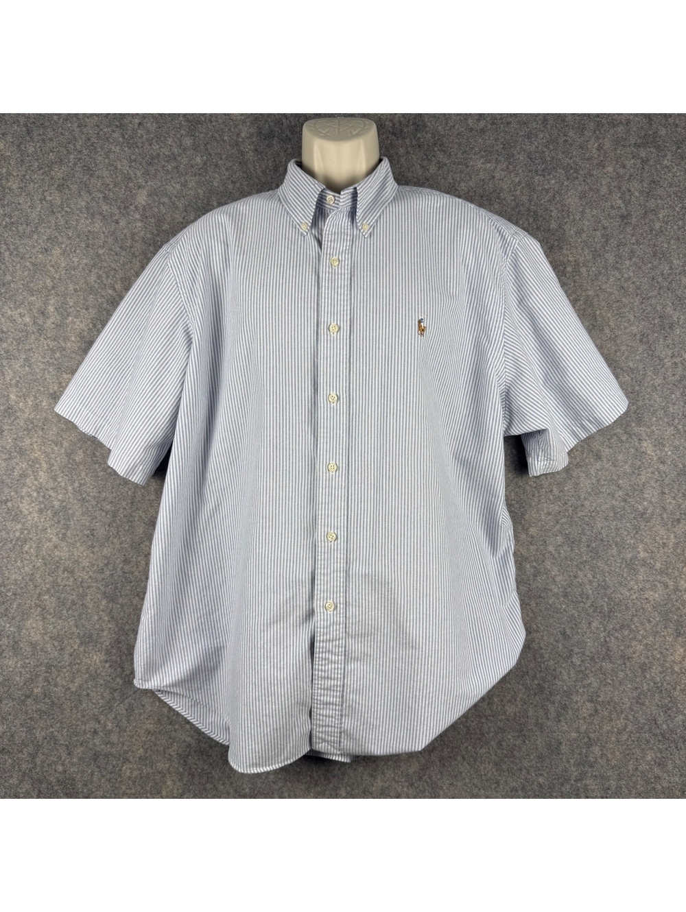 Ralph Lauren Short Sleeve Button Front Shirt Blue White Stripe Men Size 2XL 335